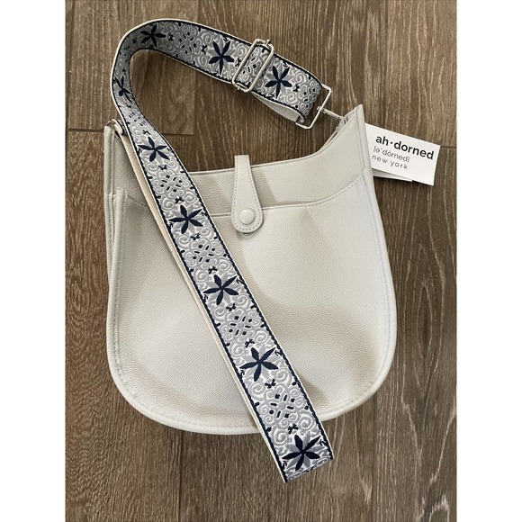 Ahdorned Bags Ahdorned Silver Gray Navy Blue Embroidered Strap